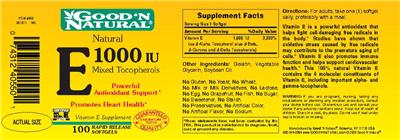 Photo of the Good 'N Natural Natural E 1000 IU Mixed Tocopherols label