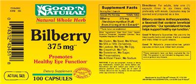Photo of the Good 'N Natural Bilberry 375 mg label