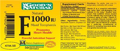 Photo of the Good 'N Natural Natural E 1000 IU Mixed Tocopherols label