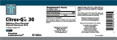 Photo of the Douglas Laboratories Citrus-Q10 30 Delicious Citrus-Flavored Natural Coenzyme Q10 label