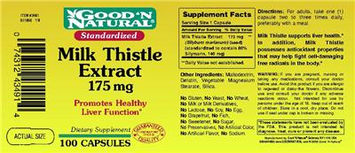 Photo of the Good 'N Natural Milk Thistle Extract 175 mg label
