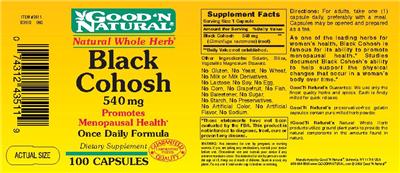 Photo of the Good 'N Natural Black Cohosh 540 mg label