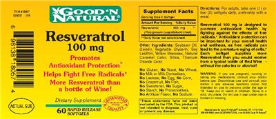 Photo of the Good 'N Natural Resveratrol 100 mg label