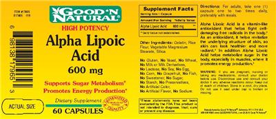 Photo of the Good 'N Natural High Potency Alpha Lipoic Acid 600 mg label