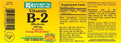 Photo of the Good 'N Natural Vitamin B-2 (Riboflavin) 100 mg label