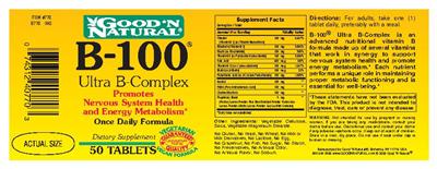 Photo of the Good 'N Natural B-100 Ultra B-Complex label