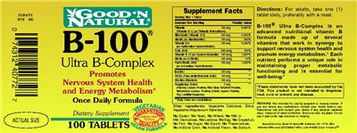 Photo of the Good 'N Natural B-100 Ultra B-Complex label
