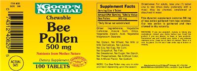 Photo of the Good 'N Natural Chewable Bee Pollen 500 mg label