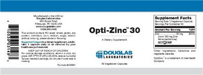 Photo of the Douglas Laboratories Opti-Zinc 30 label
