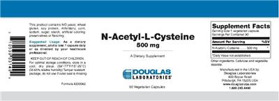 Photo of the Douglas Laboratories N-Acetyl-L-Cysteine 500 mg label