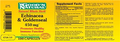 Photo of the Good 'N Natural Echinacea & Goldenseal 450 mg label