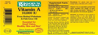 Photo of the Good 'N Natural Vitamin A 10,000 IU label