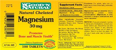 Photo of the Good 'N Natural Natural Chelated Magnesium 30 mg label
