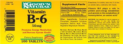 Photo of the Good 'N Natural Vitamin B-6 50 mg label
