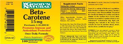 Photo of the Good 'N Natural Beta Carotene 15 mg label
