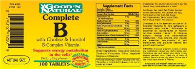 Photo of the Good 'N Natural Complete B With Choline & Inositol B-Complex Vitamin label