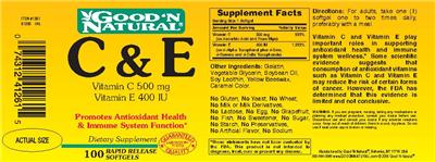 Photo of the Good 'N Natural C & E Vitamin C 500 mg Vitamin E 400 IU label