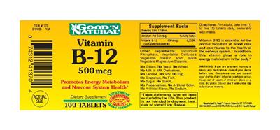 Photo of the Good 'N Natural Vitamin B-12 500 mcg label