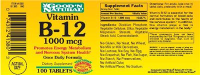 Photo of the Good 'N Natural Vitamin B-12 1000 mcg label