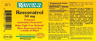 Photo of the Good 'N Natural Resveratrol 50 mg label