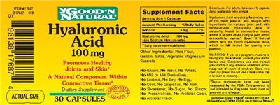 Photo of the Good 'N Natural Hyaluronic Acid 100 mg label