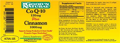 Photo of the Good 'N Natural Co Q-10 120 mg Plus Cinnamon 1000 mg label