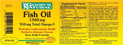 Photo of the Good 'N Natural Fish Oil 1360 mg 950 mg Total Omega-3 label