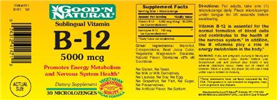 Photo of the Good 'N Natural B-12 5000 mcg label