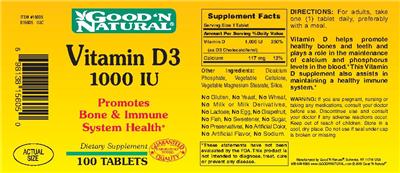 Photo of the Good 'N Natural Vitamin D3 1000 IU label