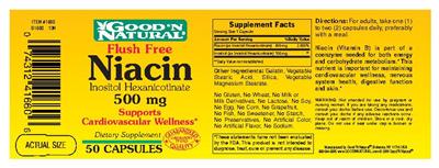 Photo of the Good 'N Natural Flush Free Niacin Inositol Hexanicotinate 500 mg label