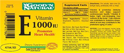 Photo of the Good 'N Natural Vitamin E 1000 IU label