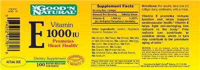 Photo of the Good 'N Natural Vitamin E 1000 IU label
