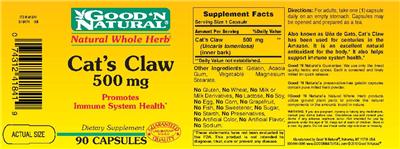 Photo of the Good 'N Natural Cat's Claw 500 mg label