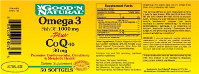 Photo of the Good 'N Natural Omega-3 Fish Oil 1000 mg Plus Co Q-10 30 mg label