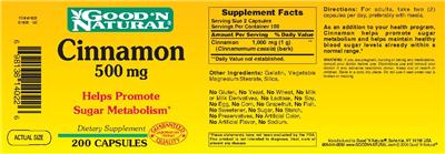 Photo of the Good 'N Natural Cinnamon 500 mg label