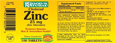 Photo of the Good 'N Natural Chelated Zinc 25 mg (Zinc Gluconate) label