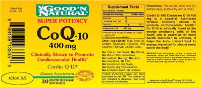 Photo of the Good 'N Natural Super Potency Co Q-10 400 mg label