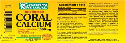 Photo of the Good 'N Natural Triple Strength Coral Calcium 1500 mg label