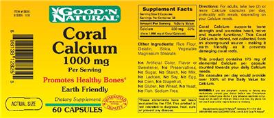 Photo of the Good 'N Natural Coral Calcium 1000 mg label