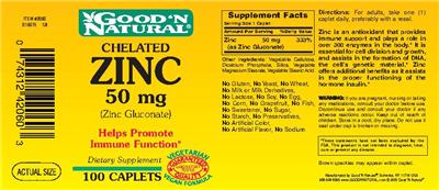 Photo of the Good 'N Natural Chelated Zinc 50 mg (Zinc Gluconate) label