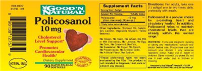 Photo of the Good 'N Natural Policosanol 10 mg label