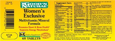 Photo of the Good 'N Natural Women's Exclusive Multivitamin/Mineral Formula label
