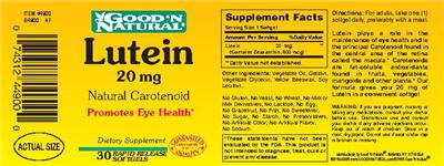 Photo of the Good 'N Natural Lutein 20 mg label
