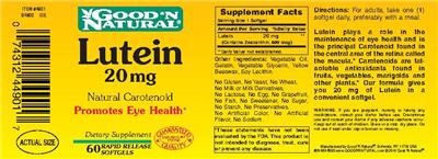 Photo of the Good 'N Natural Lutein 20 mg label