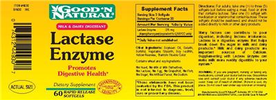 Photo of the Good 'N Natural Lactase Enzyme label