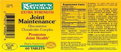 Photo of the Good 'N Natural Extra Strength Joint Maintenance Glucosamine Chondroitin Complex label
