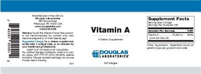 Photo of the Douglas Laboratories Vitamin A label