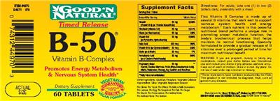 Photo of the Good 'N Natural Timed Release B-50 Vitamin B-Complex label