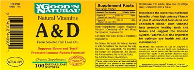 Photo of the Good 'N Natural Natural Vitamins A & D From Selected Fish Liver Oils label