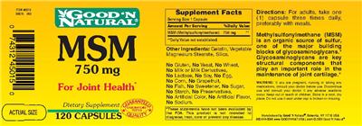 Photo of the Good 'N Natural MSM 750 mg label